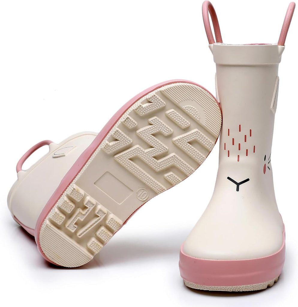 Toddler and Kids Rain Boots with Easy-On Handles, Unisex-Child Waterproof Rubber Rain Boots in Fun Patterns for Girls