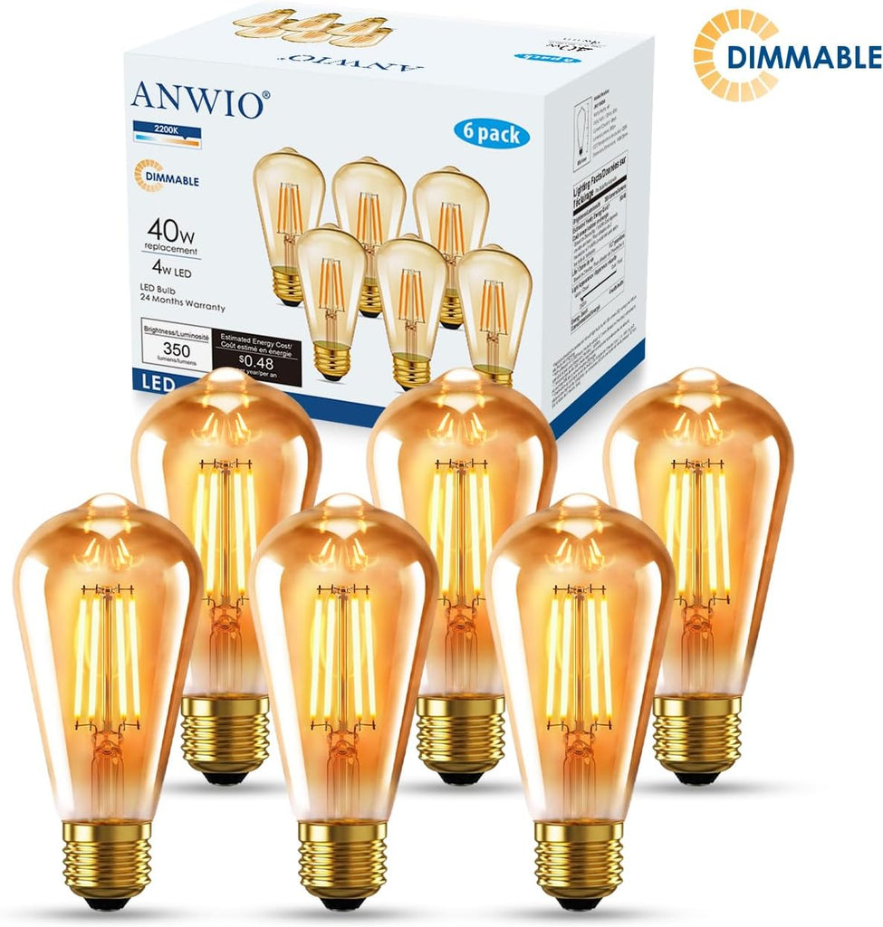 Vintage Edison LED Bulbs, 40W Equivalent, 2200K Amber Warm White