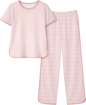 Girls Pajamas Organic Cotton Loose Fit Kids Pjs 2 Piece Sleepwear Short Sleeves & Long Pants Girls Clothes