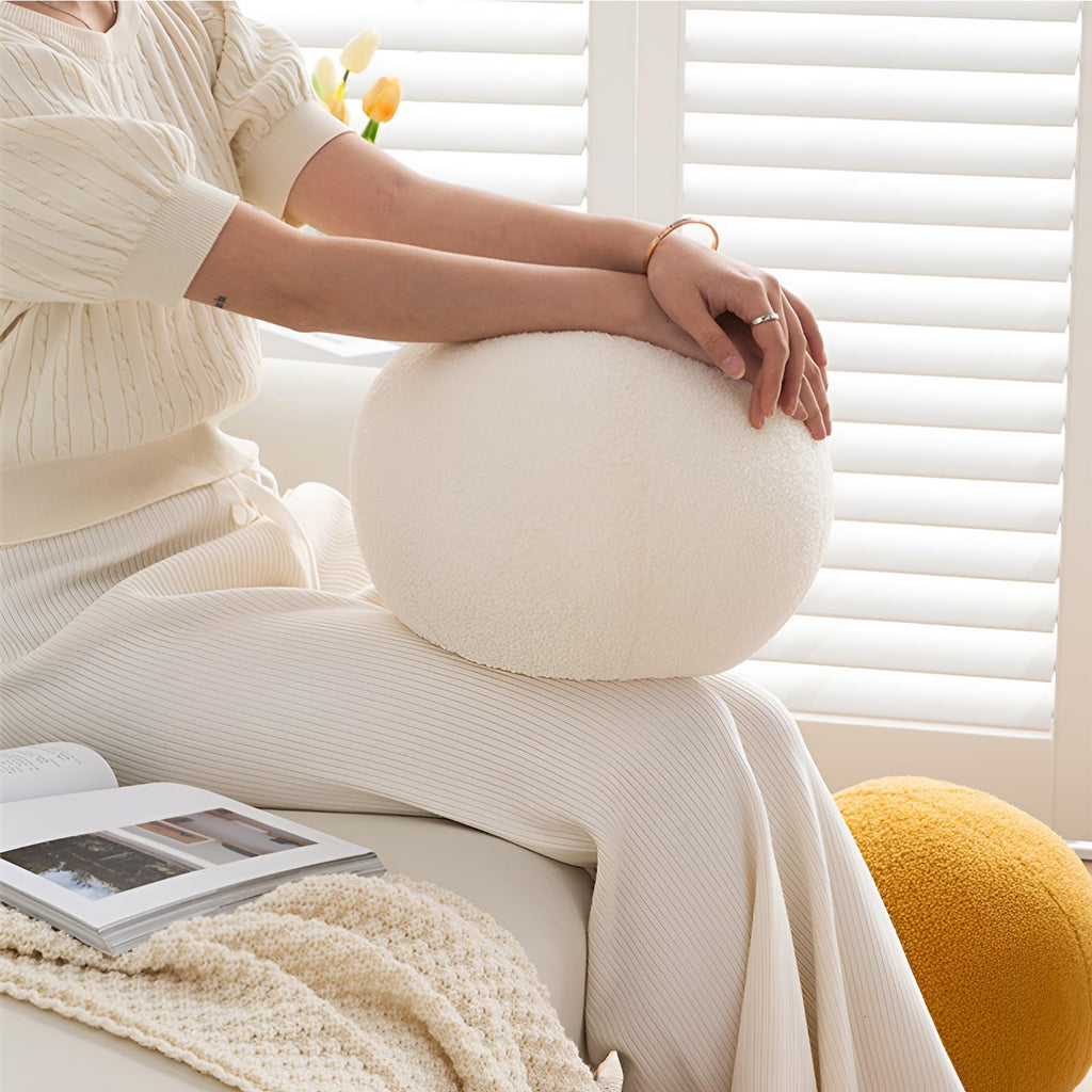 Ball Pillow, Round Sphere Decorative Throw Pillow Boucle 11.8" White