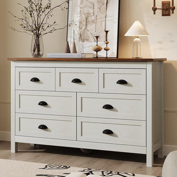 Farmhouse White Dresser, 7 Drawers Dresser