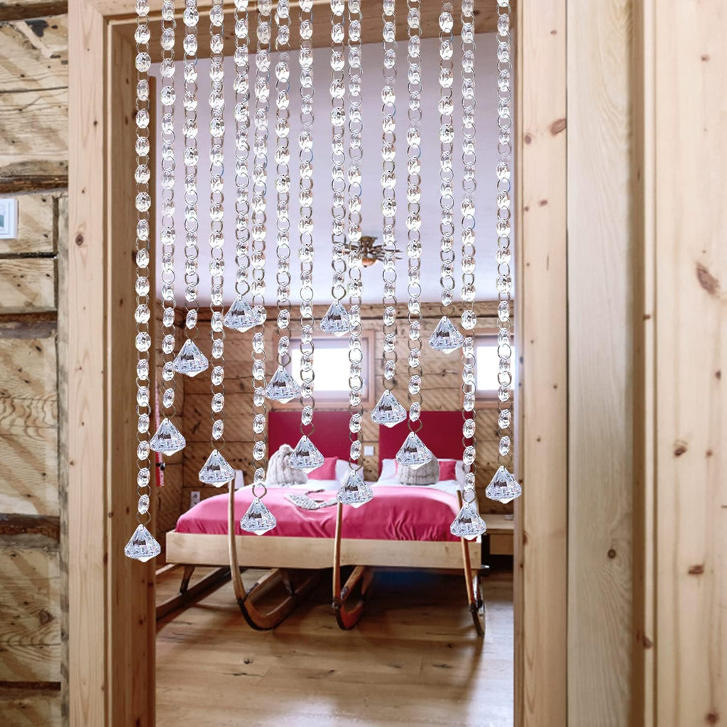 33ft Crystal Garland Strands, Hanging Crystal Beads Strings Decorations for Centerpiece Doorway Clear Acrylic Diamond