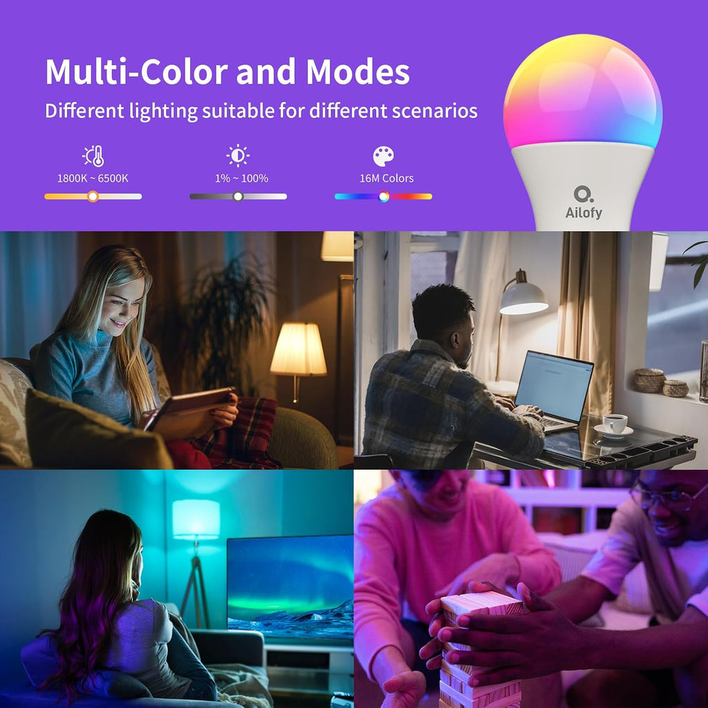 LED Light Bulbs, Smart Light Bulbs that Compatible with Alexa & Google Assistant, Color Changing Light Bulb, WiFi