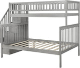Twin Over Full Bunk Bed with Stairs, Wood Bed Frame with Storage Space and Guard Rail for Bedroom, Dorm, for Teens