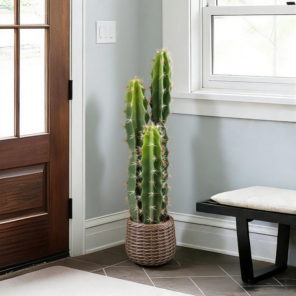 Artificial Cactus Plants Outdoor 3ft, Large UV-Resistant Fake Cacti Plant in Brown Pot, Faux Floor Desert Plant Hotel