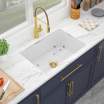27 Undermount White Single Bowl - 27 Inch Kitchen Sinks Drop In/Undermount White Fireclay Ceramic Porcelain Single