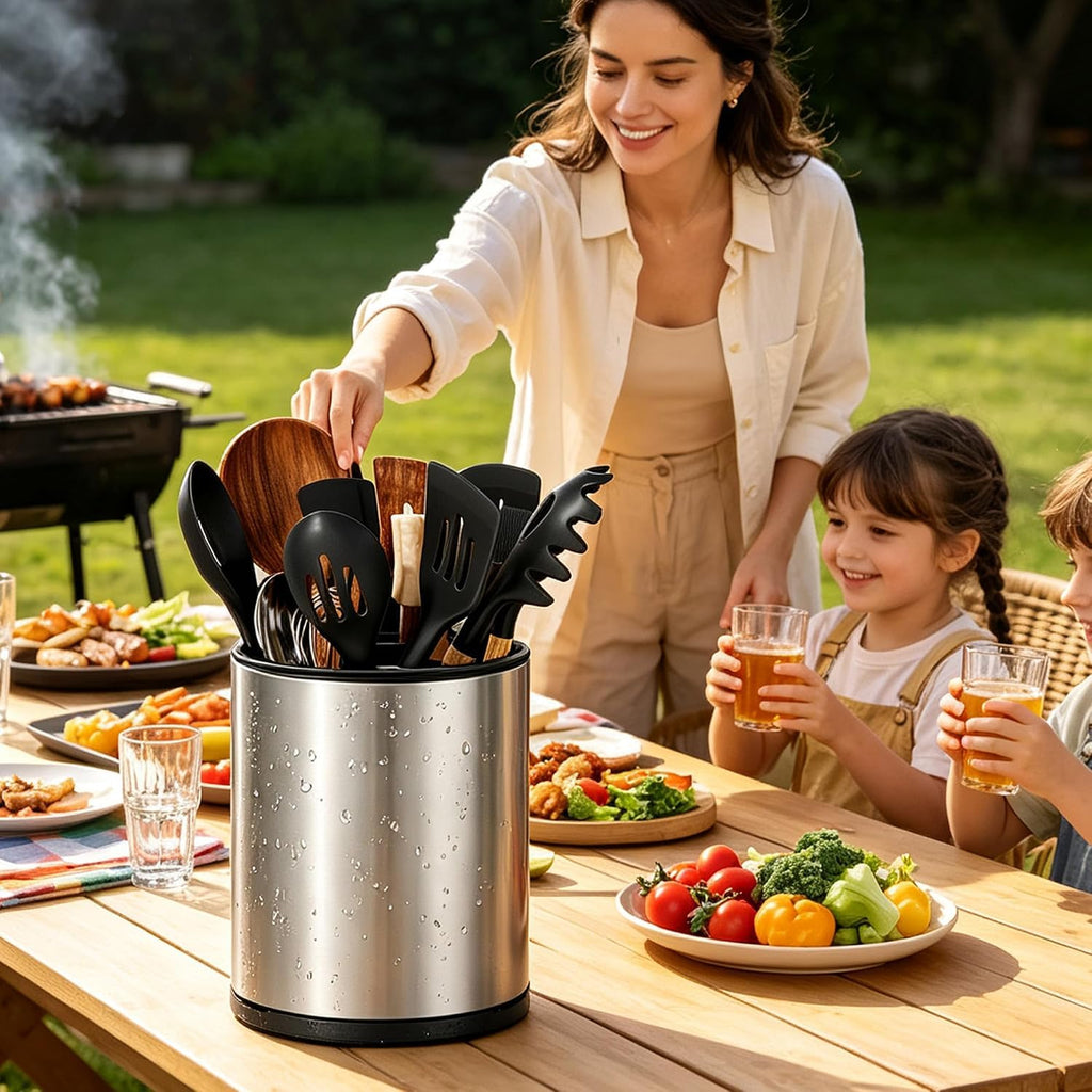Kitchen Utensil Holder Stainless Steel Rotating Utensil Crock
