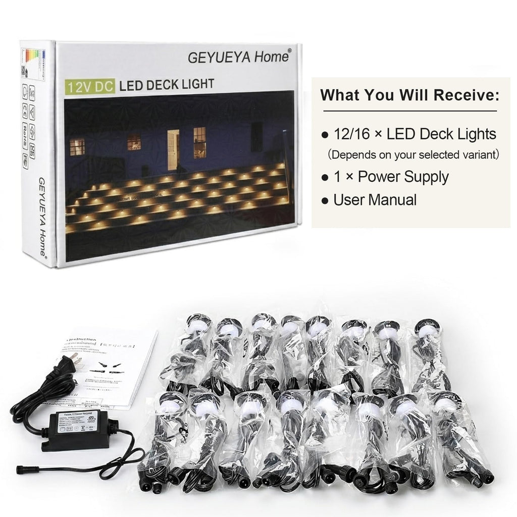 LED Deck Light Kits Warm White, 1.22" Recessed Step Light 16 Pack