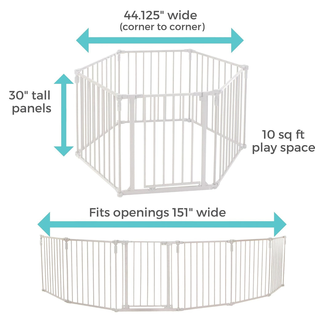 3 In 1 Metal Superyard Baby Play Yard: 6 Panel Playpen, Safety Gate, or Extra Wide Baby Fence - Encloses Up to 10