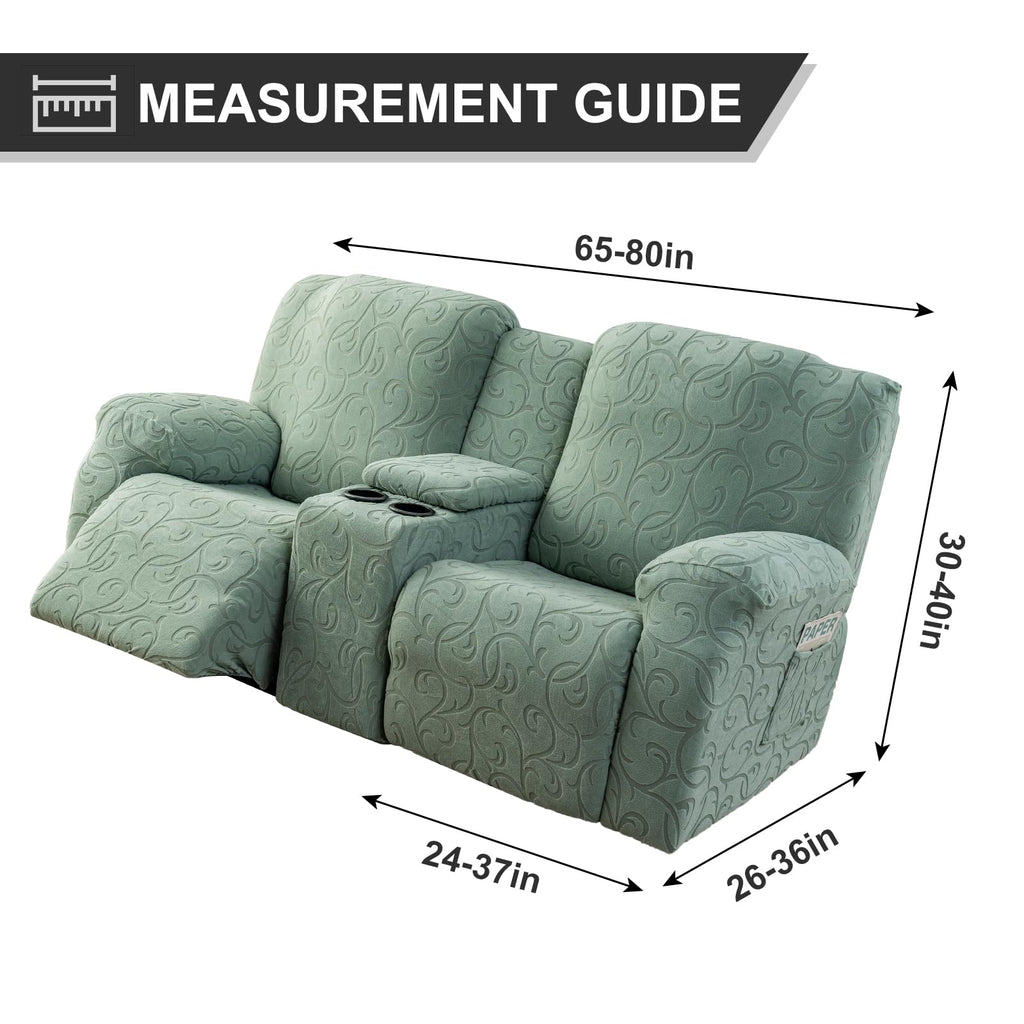 Recliner Loveseat Cover with Center Console, 2 Seater Jacquard Recliner Sofa Slipcover with Pockets Washable Stretch
