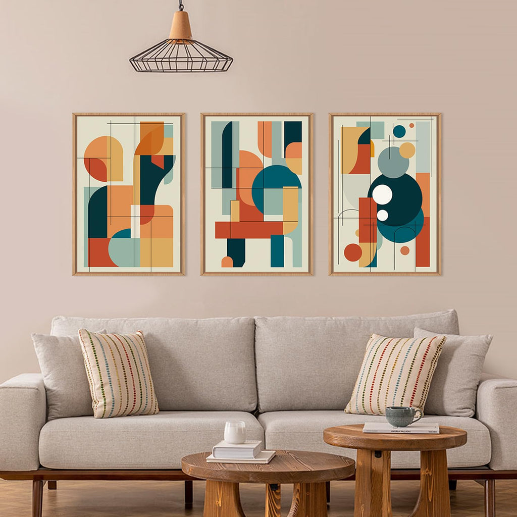 Mid Century Modern Wall Art Set Framed, Modern Canvas Art Wall Decor, Large Abstract Wall Painting, 3 Piece 16x24