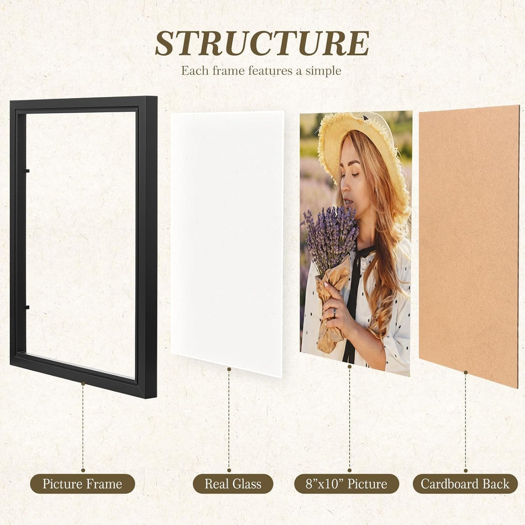 8x10inch 4 Fold Style Frame Folding Hinged Picture Frames Decor, Black