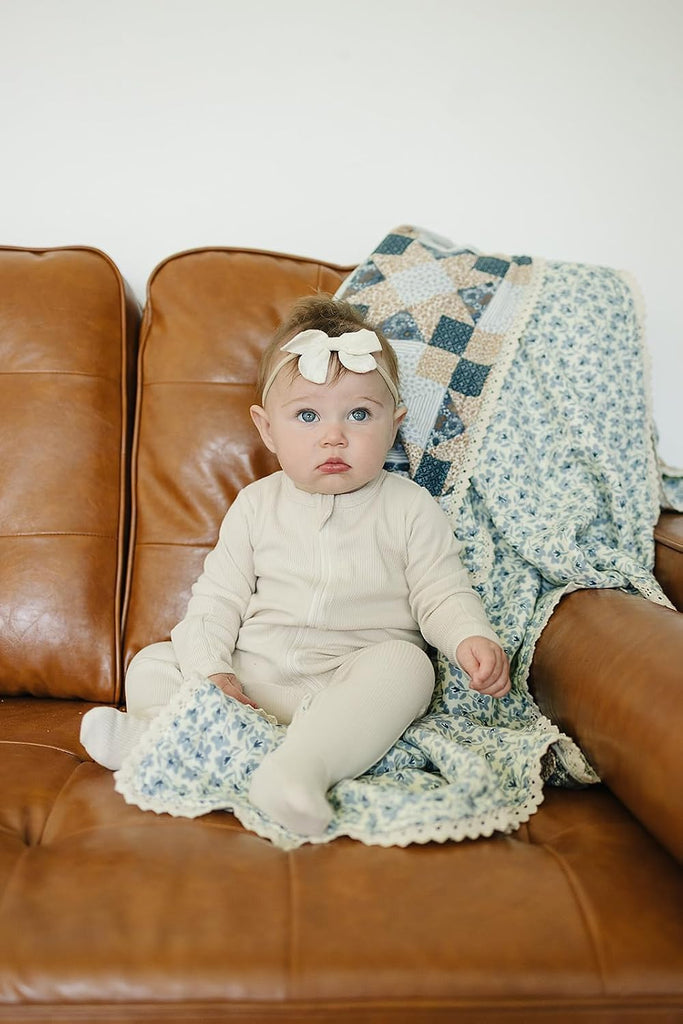 Muslin Quilt, Patchwork Print and Blue Blossom, 100% Muslin Cotton Baby Blankets for Girls and Boys, Muslin Baby