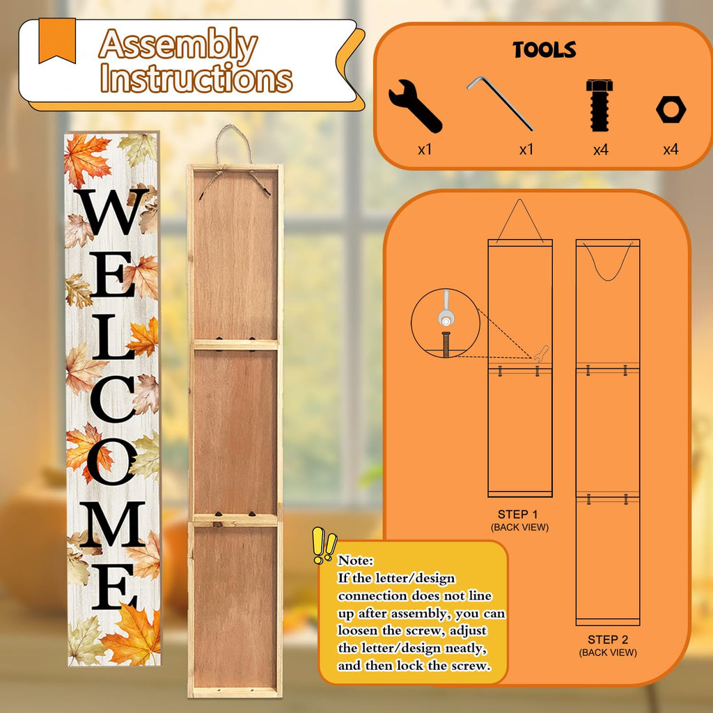 Fall Porch Sign Autumn Maple Leaf Welcome Sign Vertical Standing Sign For Front Porch Decor Farmhouse Wall Hanging