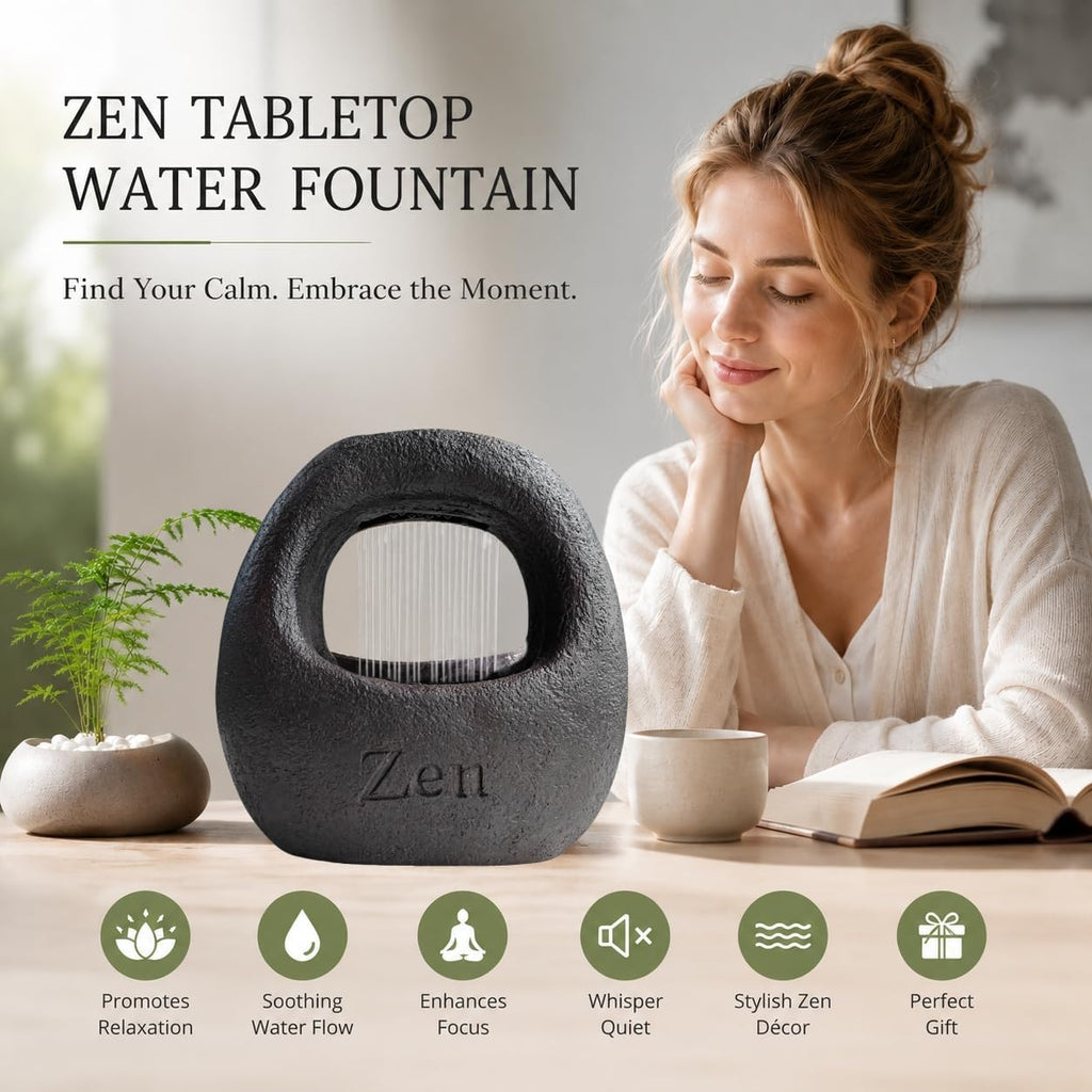 Tabletop Water Fountains, 7.8" Indoor Waterfall with 4-Color Relaxing Lights & Quiet Submersible Pump, Small Soothing