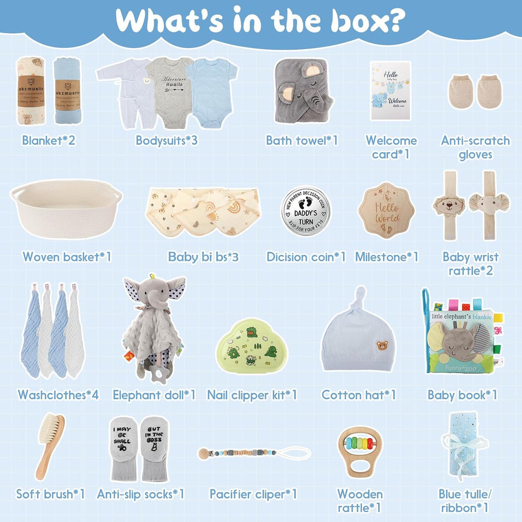 Baby Shower Gifts Basket for Boys, Newborn Essentials Must Haves,Gender Reveal Gifts, Newborn Essentials Must Haves