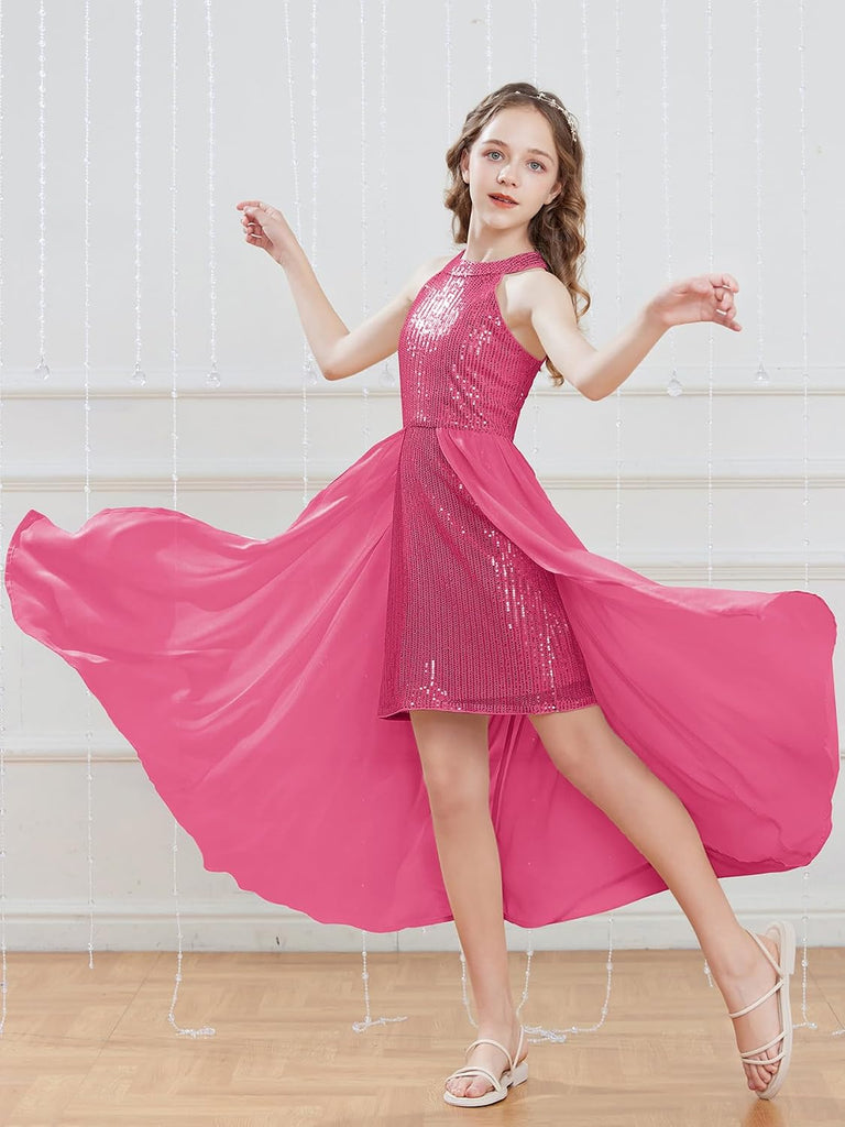 Girls Halter Neck Sequin Dress Kids Fancy Formal Party Christmas Sparkly Pageant Birthday Dresses