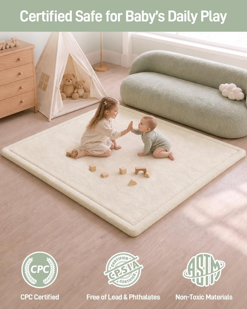 Play Mat for Floor, 1.3" Thick 50x50 Inch Playpen Mats, Cream