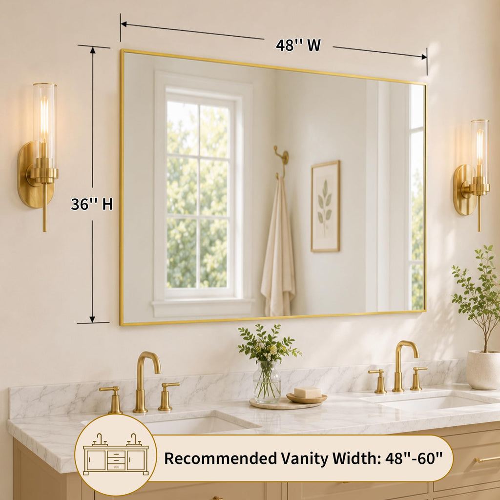 48x36 Inch Brushed Gold Rectangular Bathroom Vanity Mirror