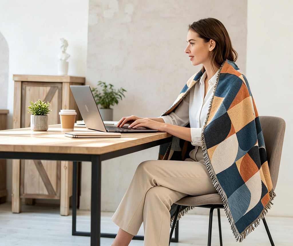 Beige Bohemian Sofa Throw Blankets Ethnic Woven Boho Geometric Multicolor Blue and Orange Throw Blanket for Couch