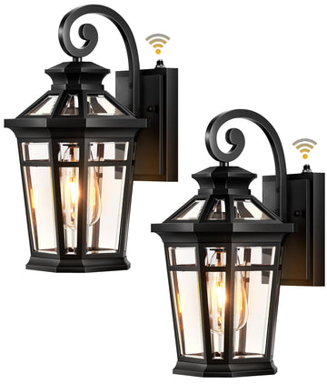 Outdoor Light Fixtures Wall Mount, 2-Pack Outdoor Wall Sconce Dusk to Dawn, Exterior Lantern with E26 Base, Matte