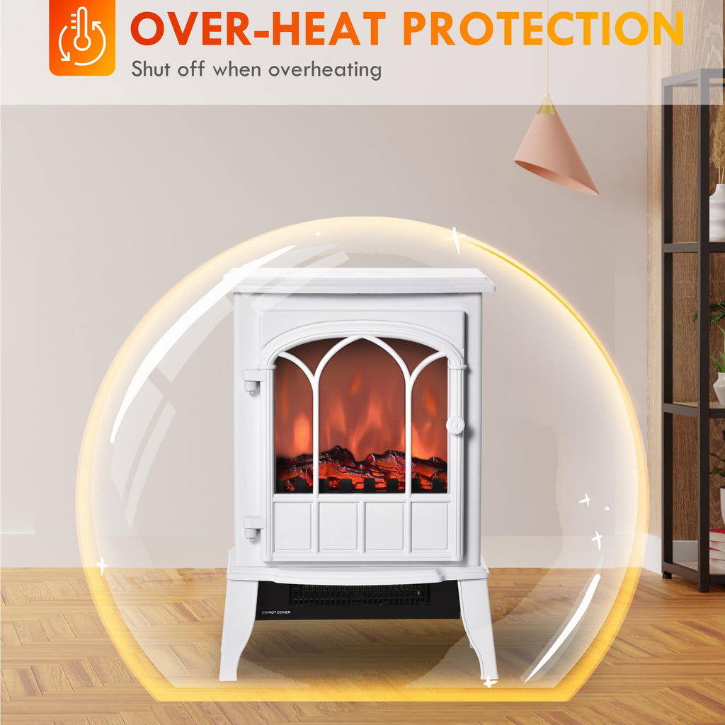 22" Electric Fireplace Stove Freestanding Fire Place Heater White
