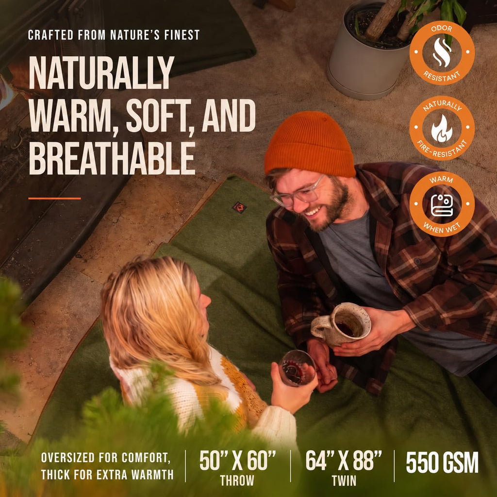 Military Wool Blanket, 64" x 88", Warm, Thick, Washable