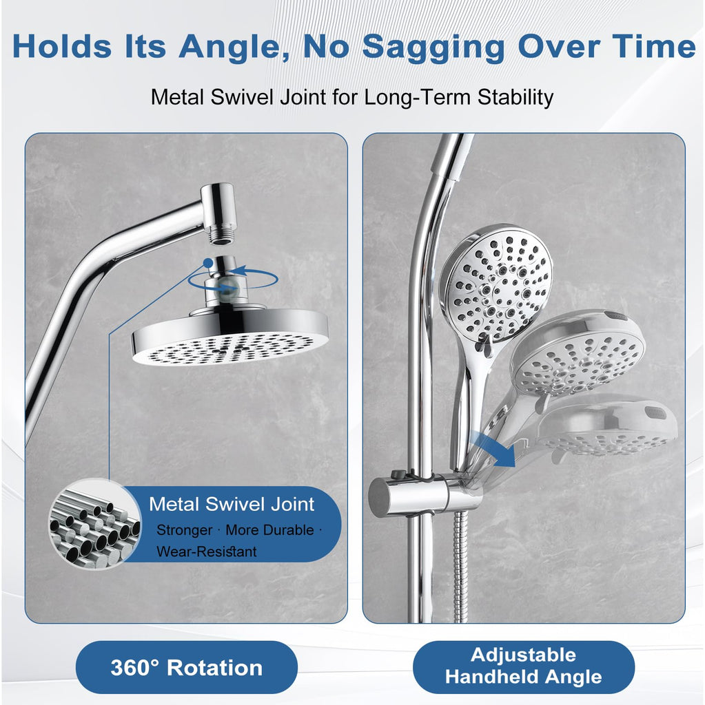 Rain Shower Head with Handheld Combo, Dual Shower System with Slide Bar, Rain Shower System, Adjustable Height, Brass