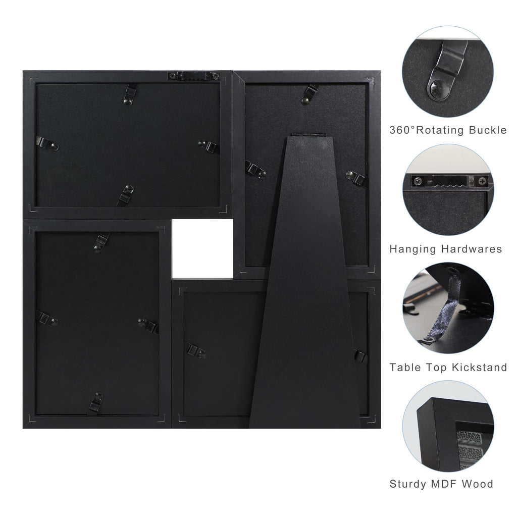 4x6 Picture Frames Collage 1 Pack, 4 Opening Multi Family Photo Collage Frames with Real Glass for Wall Hanging or