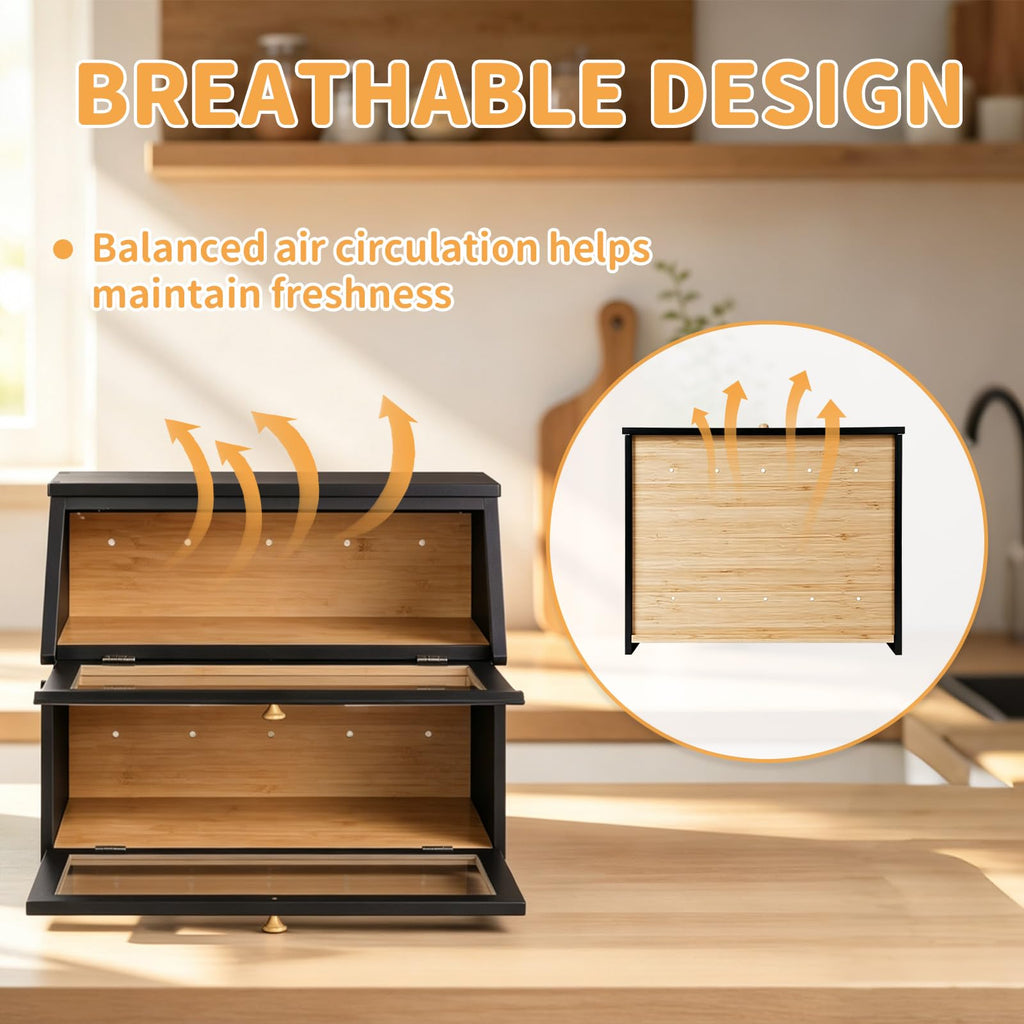 Double Layer Wooden, Keep Bread Fresh Longer, Black