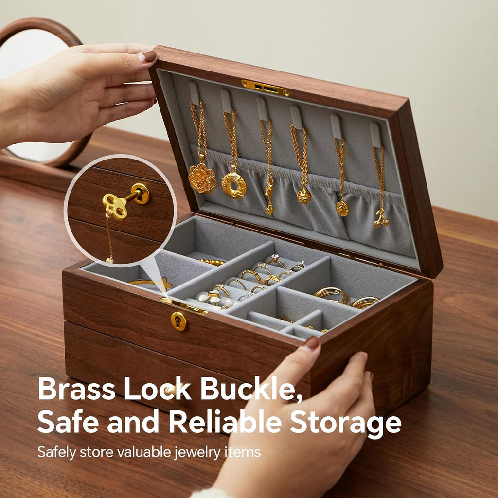 Jewelry Box Organizer for Women & Men 2-Layer Lockable