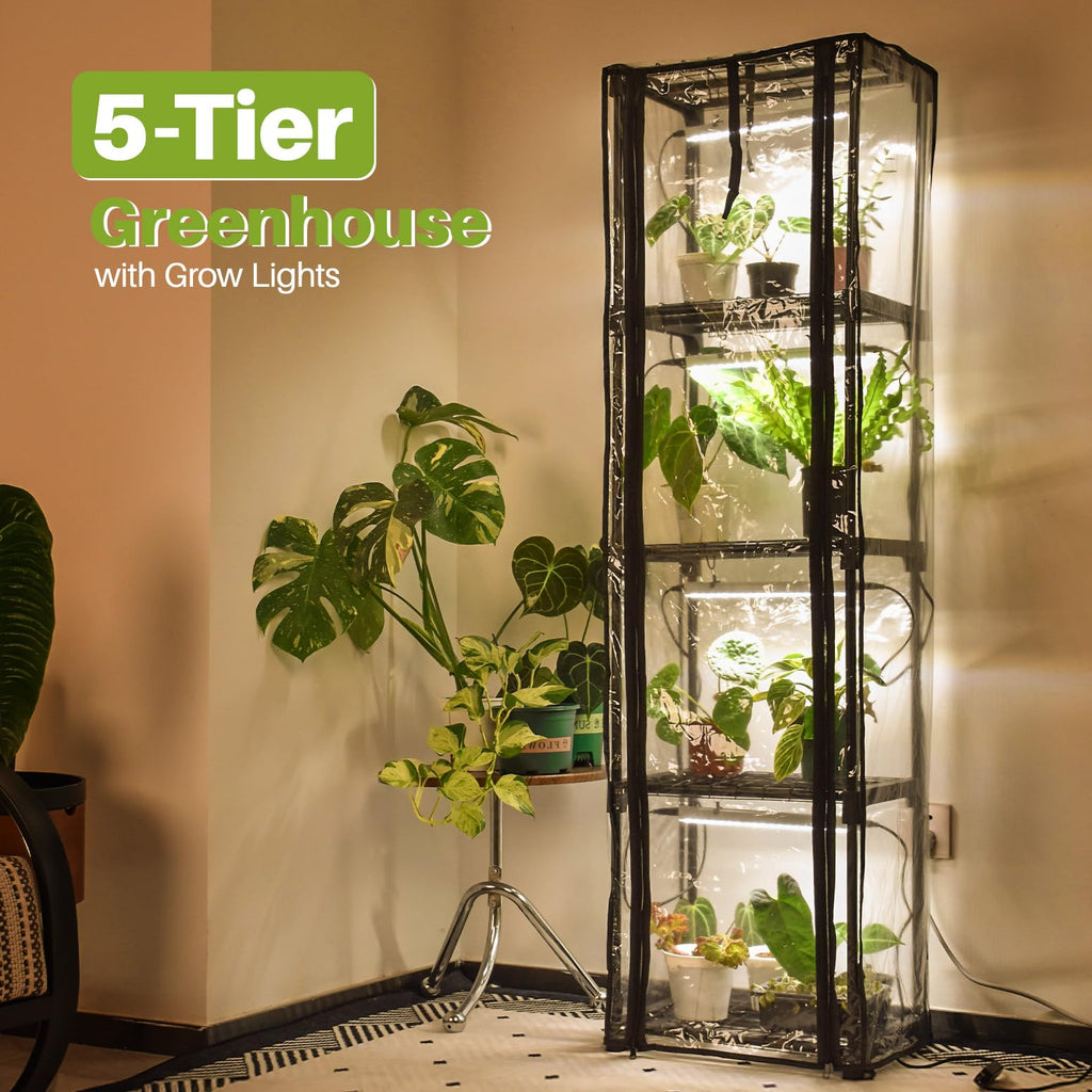 Indoor Greenhouse with Grow Lights, 11.8x15.7x59
