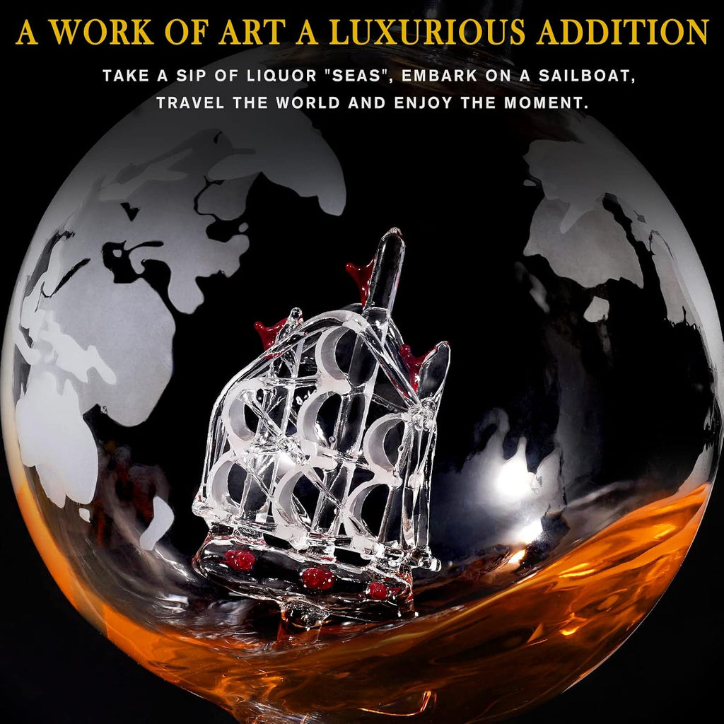 Gifts for Men Dad Fathers Day, Whiskey Decanter Globe Set with 2 Ball Stones & 2 Glasses, Anniversary Birthday Gifts
