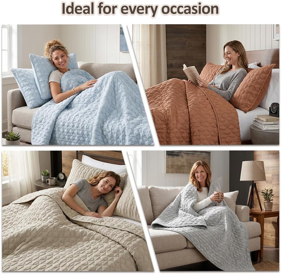 Sage Green Quilt Queen Bedding Sets with Pillow Shams, Lightweight Soft Bedspread Coverlet, Quilted Blanket Thin