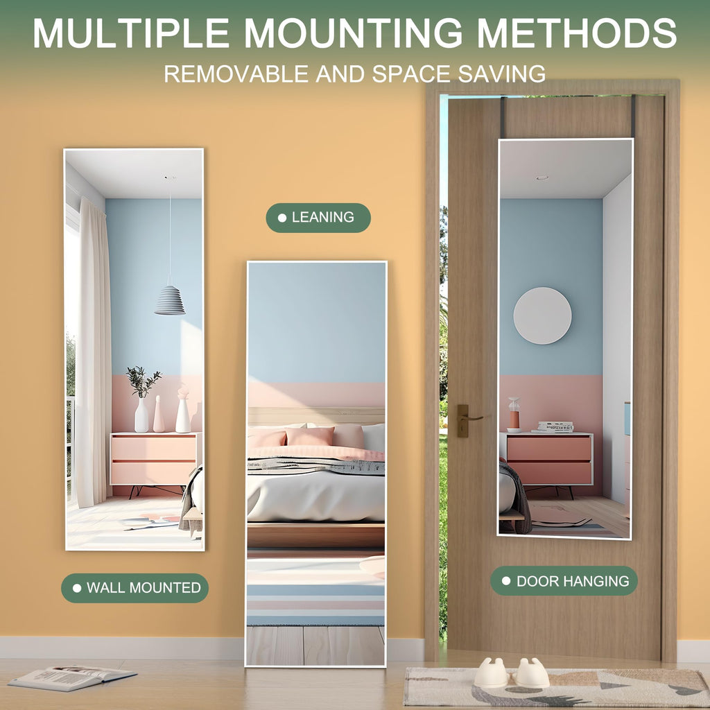 Door Mirror Full Length, 51 x 16 Inch Full Body Wall Mirror Over The Door Hanging Mirror, Cloakroom