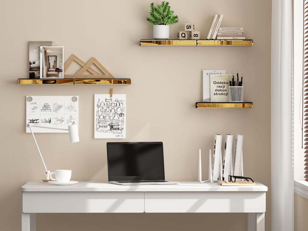 Glass Floating Shelves for Wall, Set of 3, Brass