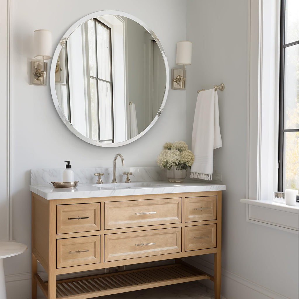 36" Round Frameless Wall Mirror with Beveled Edge