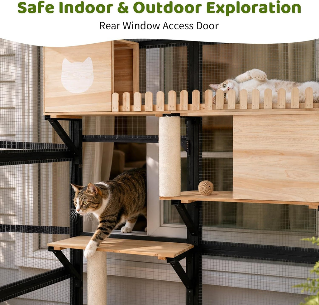 Catio Outdoor Cat Enclosure, 4-Tier Walk-in Cat House with Window Entrance