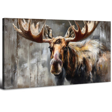 Moose Wall Art Vintage Farmhouse Forest Animal Canvas Picture Abstract Wildlife Cabin Wall Decor Mountain Elk