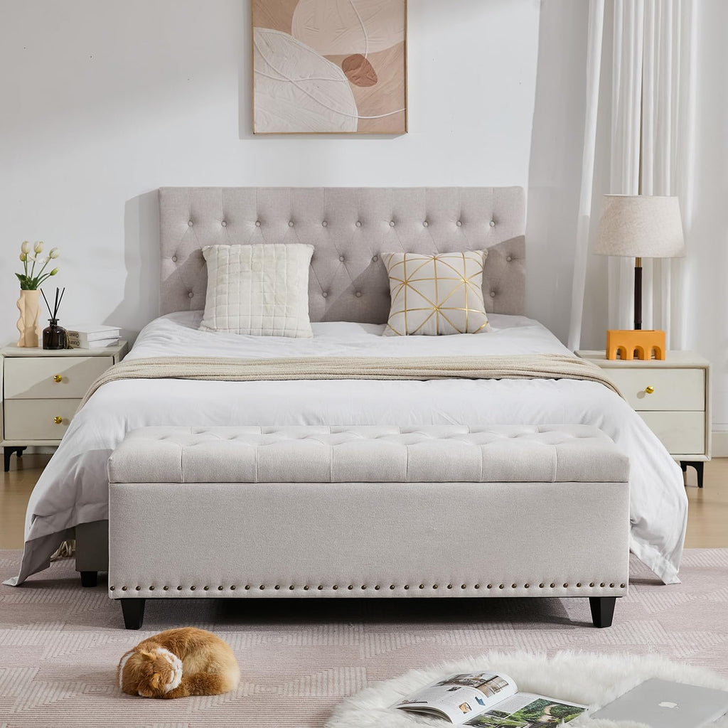 50.8" Large Ottoman Storage Bench, Oversized Tufted Upholstered Entryway Benches End of Bed, Rectangle Dorm Foot