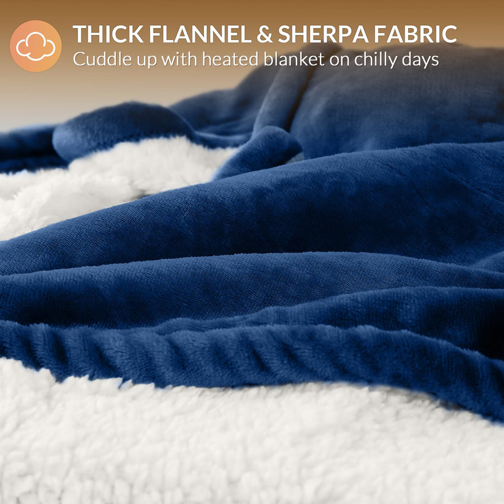 Heated Blanket, 10 Heat Settings, 1-10 Hour Timer, Navy
