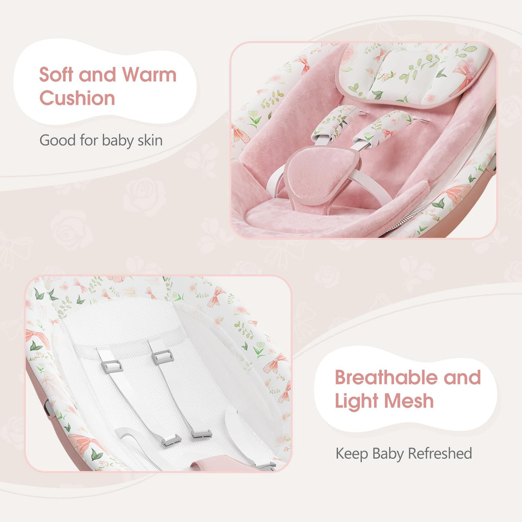 Baby Swing for Infants with 5 Swing Speeds, Portable Electric Baby Swing with Bluetooth, Touch Panel, 5-Point