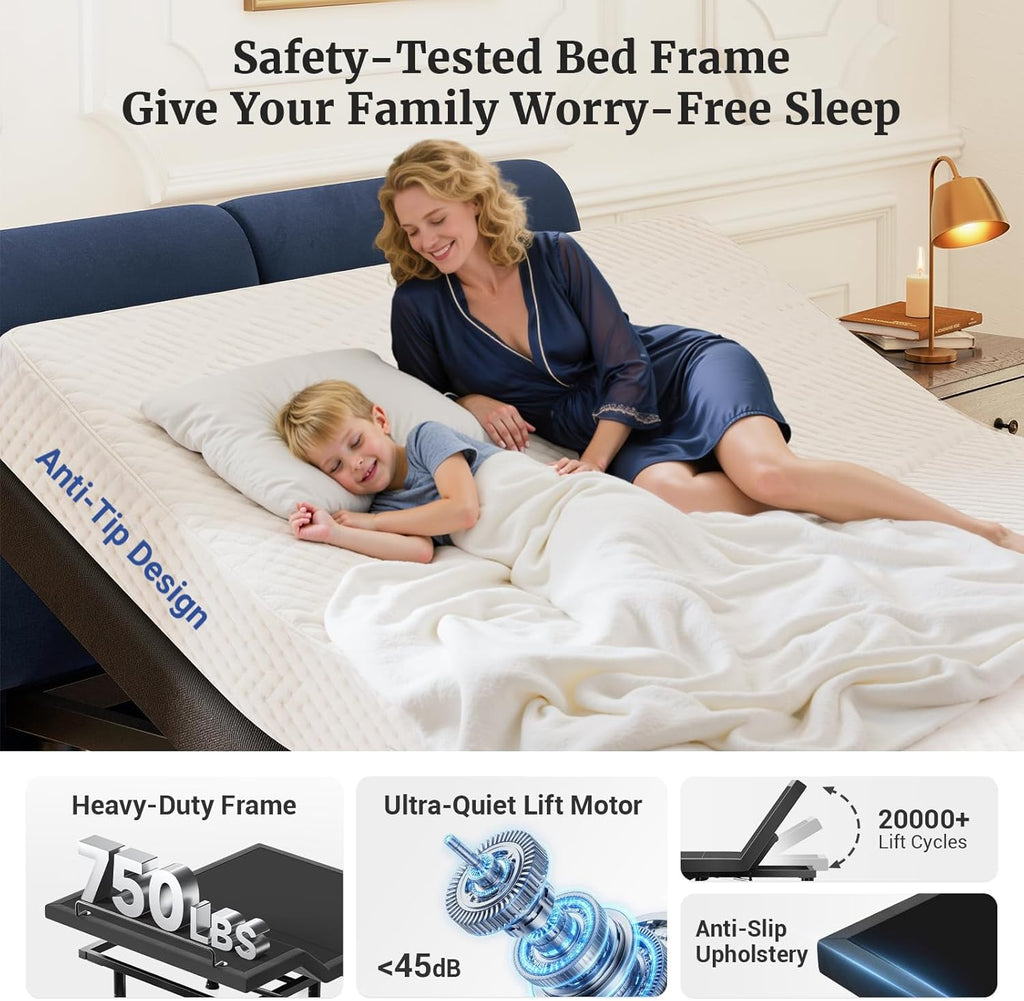 T450 Adjustable Bed Frame Split King (Sync Control as King) with Remote, Adjustable Base with Head&Foot Incline, Zero