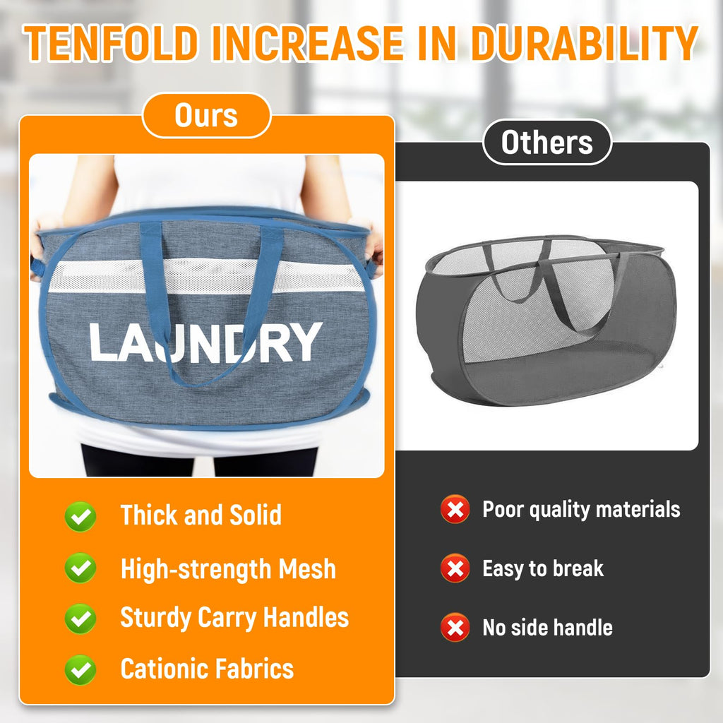 Collapsible Laundry Baskets with Lid, Foldable Clothes Hamper with Reinforced Handles, Sturdy Pop Up Hampers for