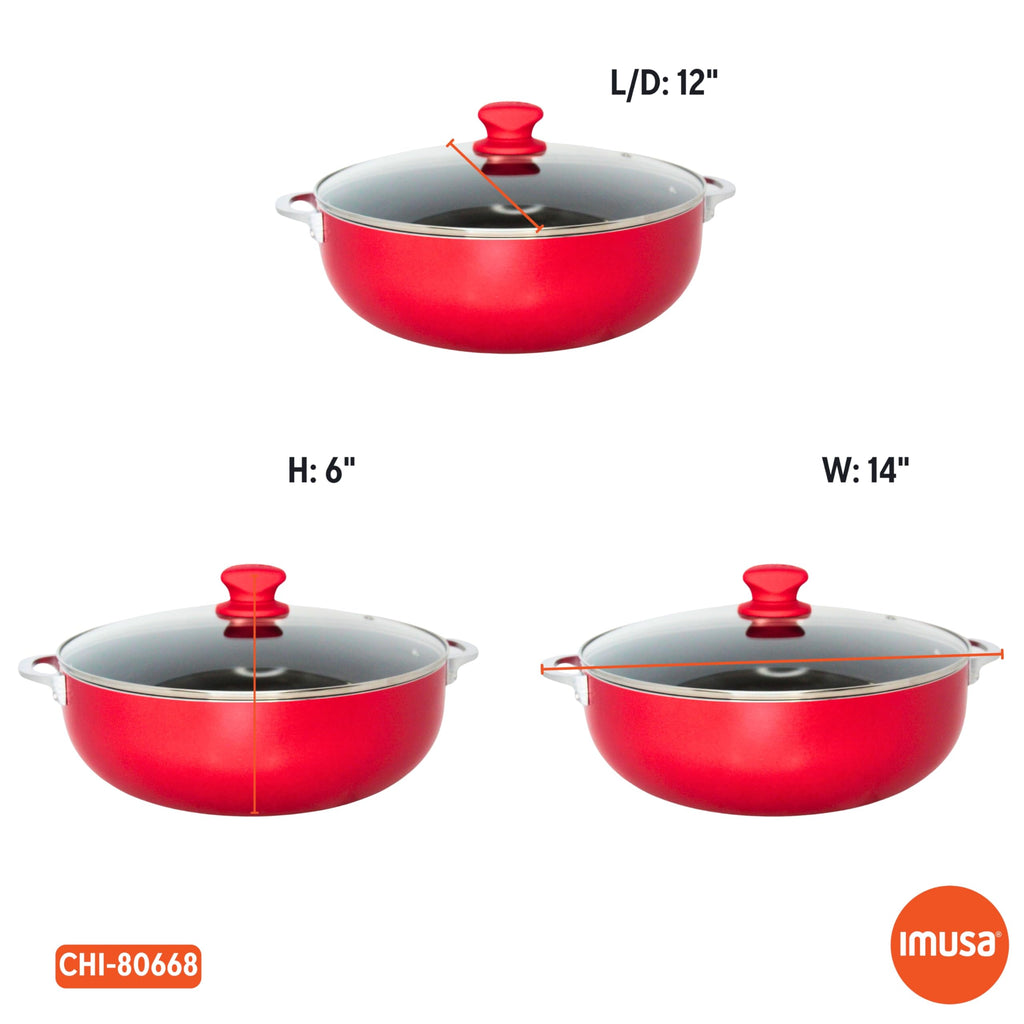 6.9 Qt Large Red Aluminum Dutch Oven Caldero with Black Ceramic Nonstick & Glass Lid - Big Rice, Stew, Cooking Pot