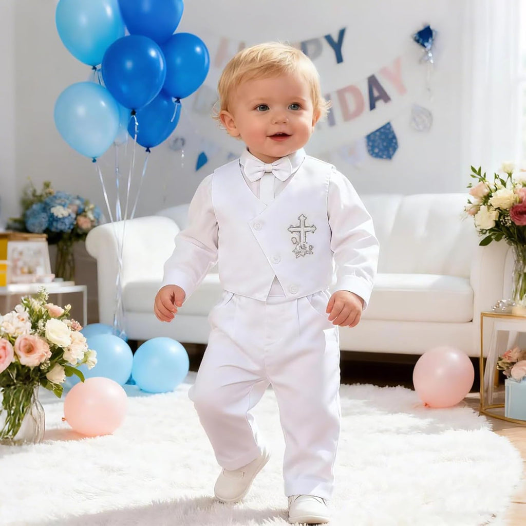 Christening Baptism Outfits for Boys Formal Dress White Baby Suit