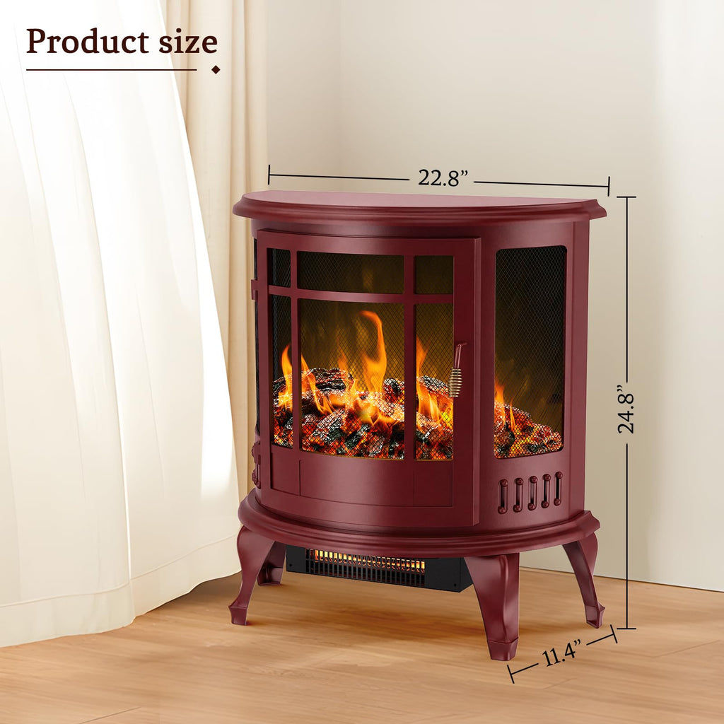 25" Freestanding Electric Fireplace Stove with 3D Flame Effect