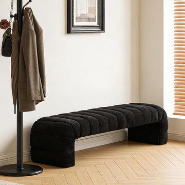 70" Upholstered Ottoman Bench, Modern Chenille Entryway Bench, Long Footstool, Queen Size Bed Bench for End of Bed