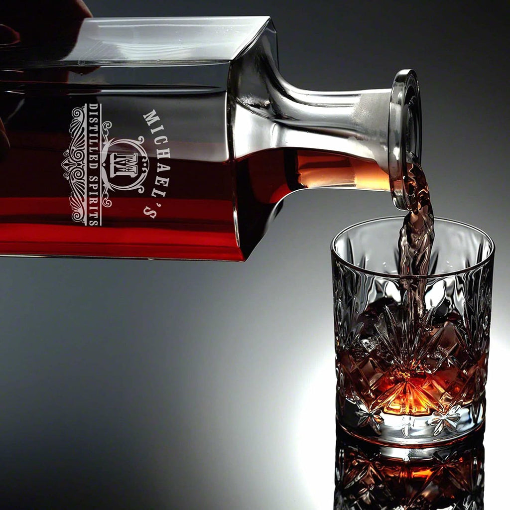 Personalized Whiskey Decanter Set with Wooden Gift Box - Set of 6