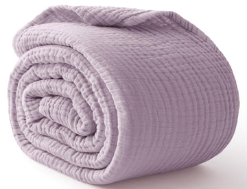 100% Cotton Muslin Blanket for Adults, 6-Layer Large Throw, 50x70, Lavender
